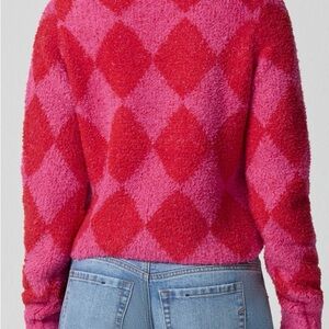 Florence by Mills Cozy Pink and Red Argyle Chenille Cropped Sweater